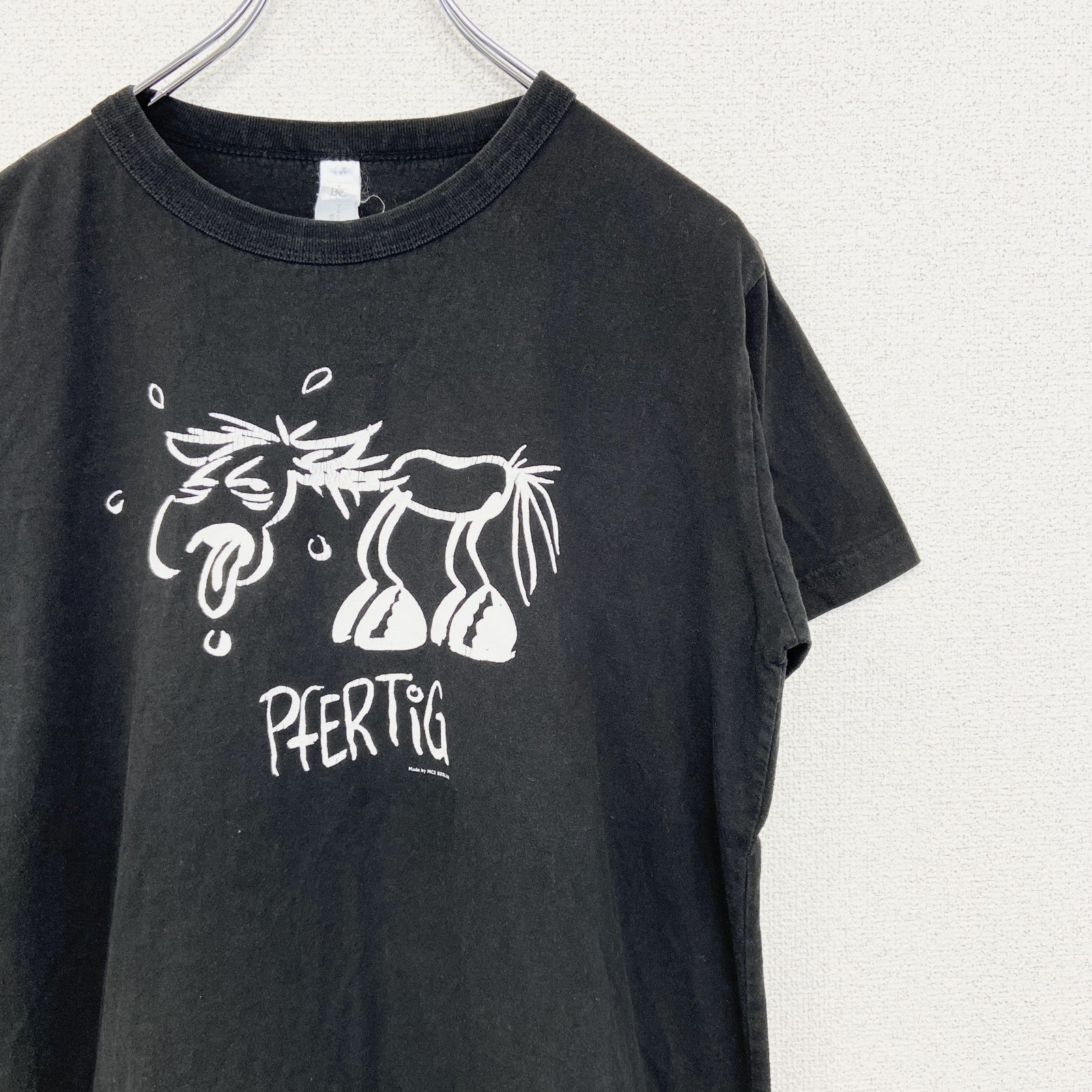 B&C　半袖プリントアニマルTシャツ　PFER TIG　馬　英字プリント　黒　XXLサイズ