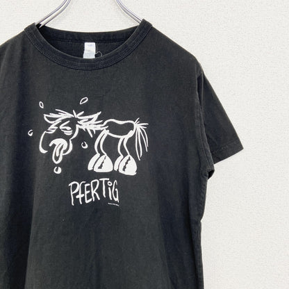 B&C　半袖プリントアニマルTシャツ　PFER TIG　馬　英字プリント　黒　XXLサイズ