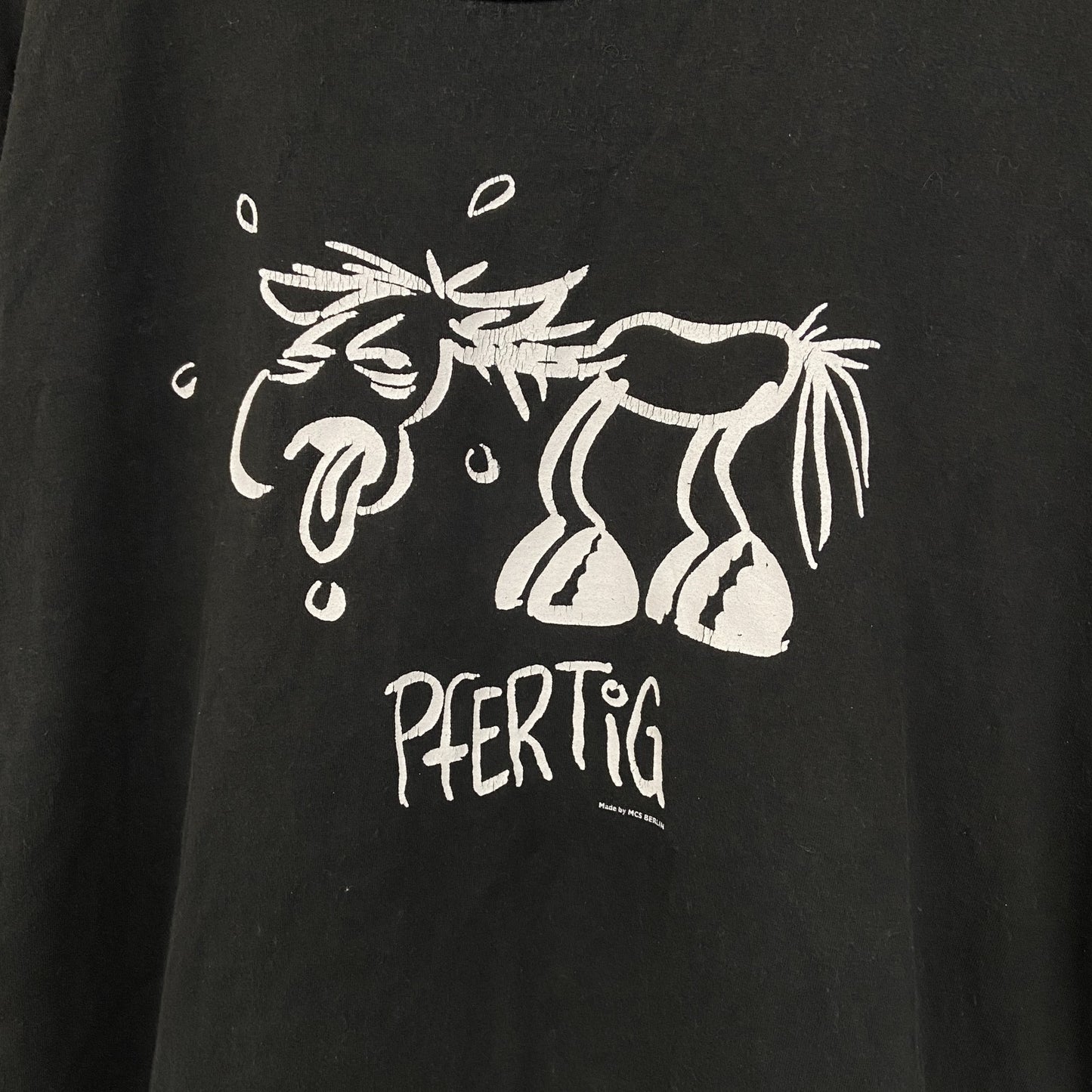 B&C　半袖プリントアニマルTシャツ　PFER TIG　馬　英字プリント　黒　XXLサイズ