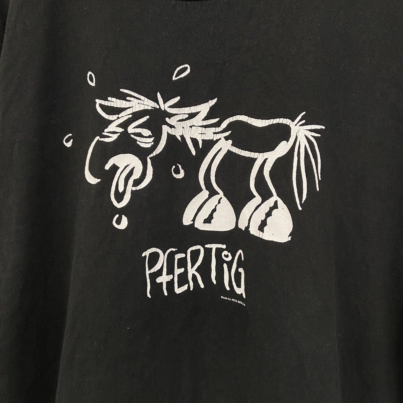 B&C　半袖プリントアニマルTシャツ　PFER TIG　馬　英字プリント　黒　XXLサイズ