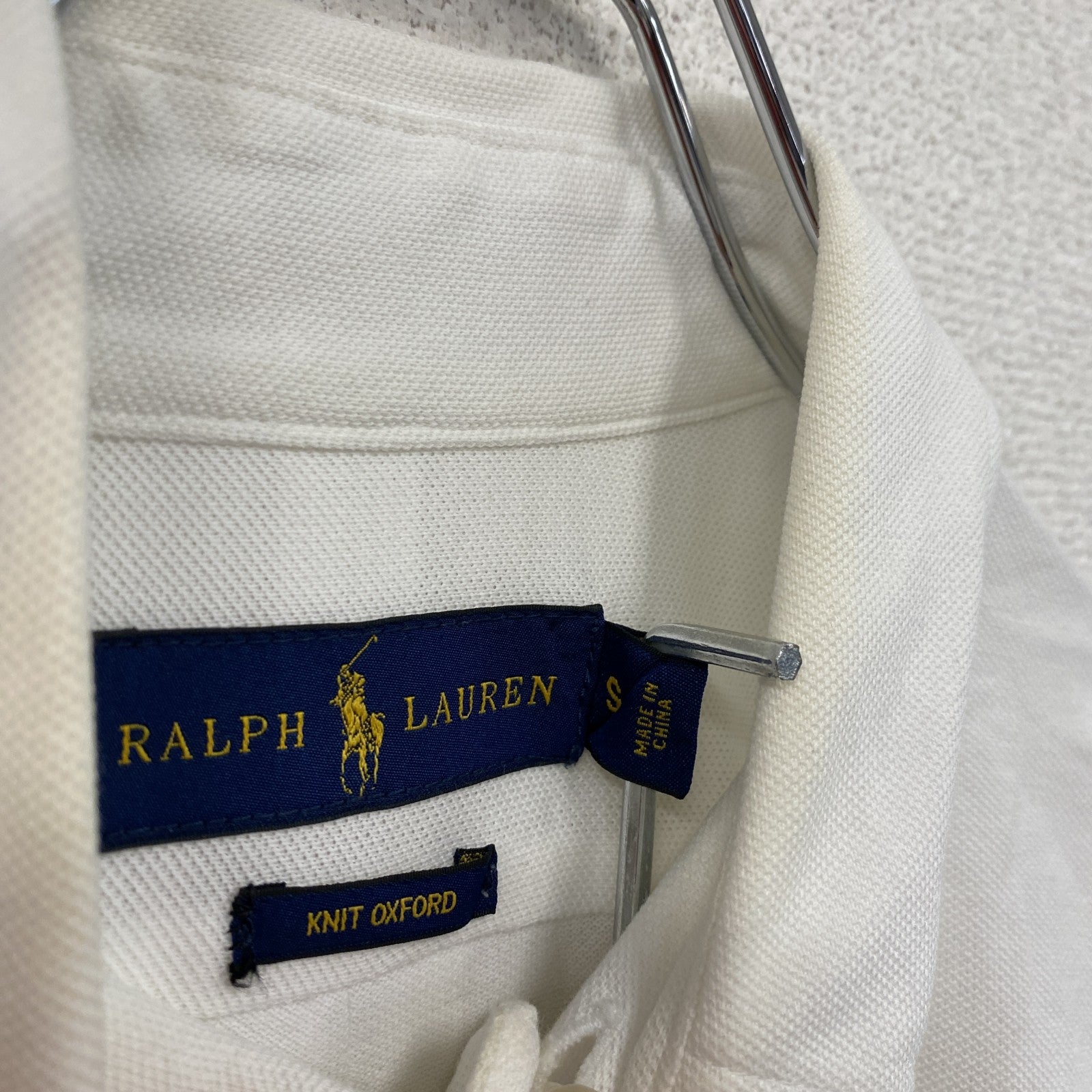 RALPH LAUREN　ラルフローレン　Knit Oxford　長袖ボタンダウンポロシャツ　刺繍ロゴ　白　ホワイト　Sサイズ