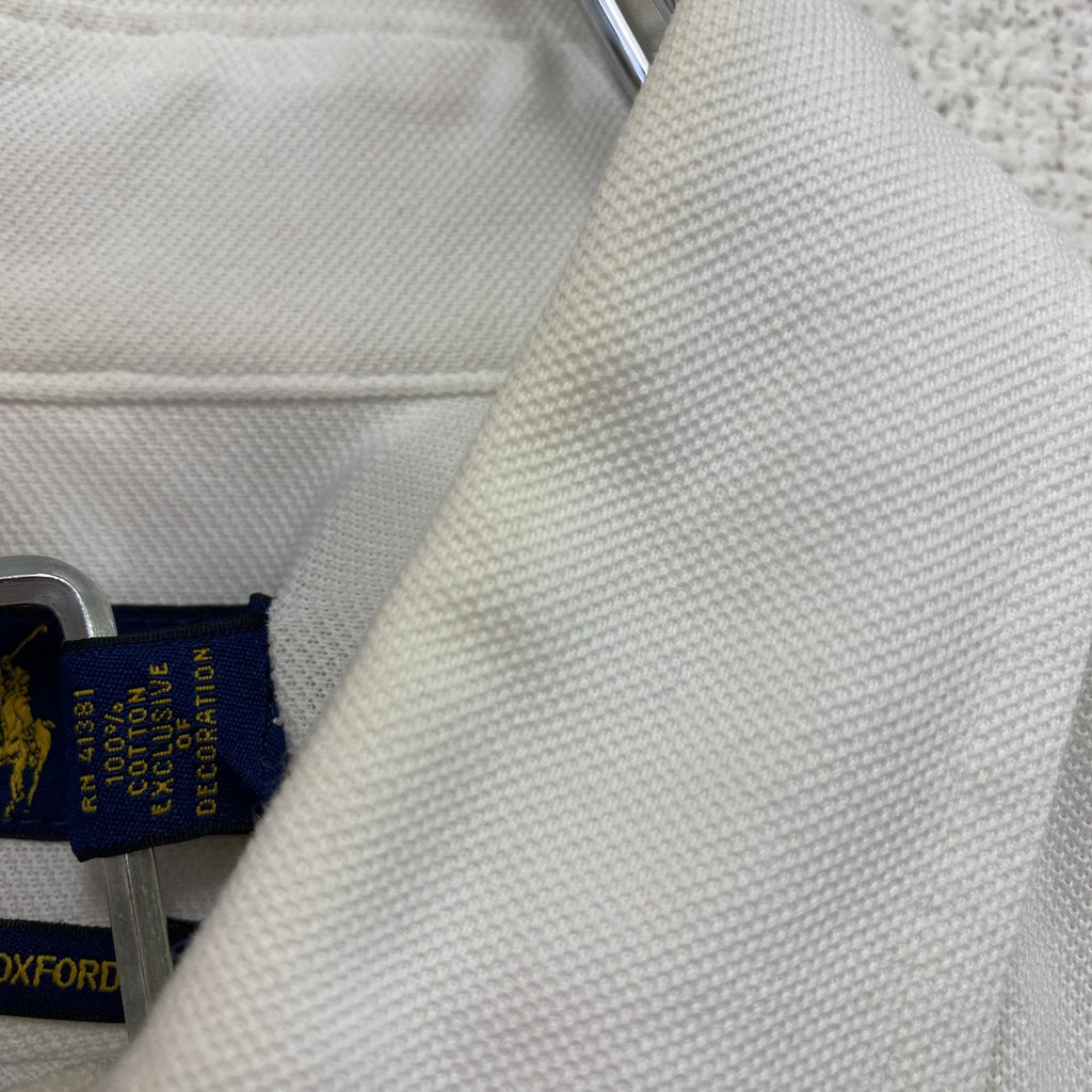 RALPH LAUREN　ラルフローレン　Knit Oxford　長袖ボタンダウンポロシャツ　刺繍ロゴ　白　ホワイト　Sサイズ