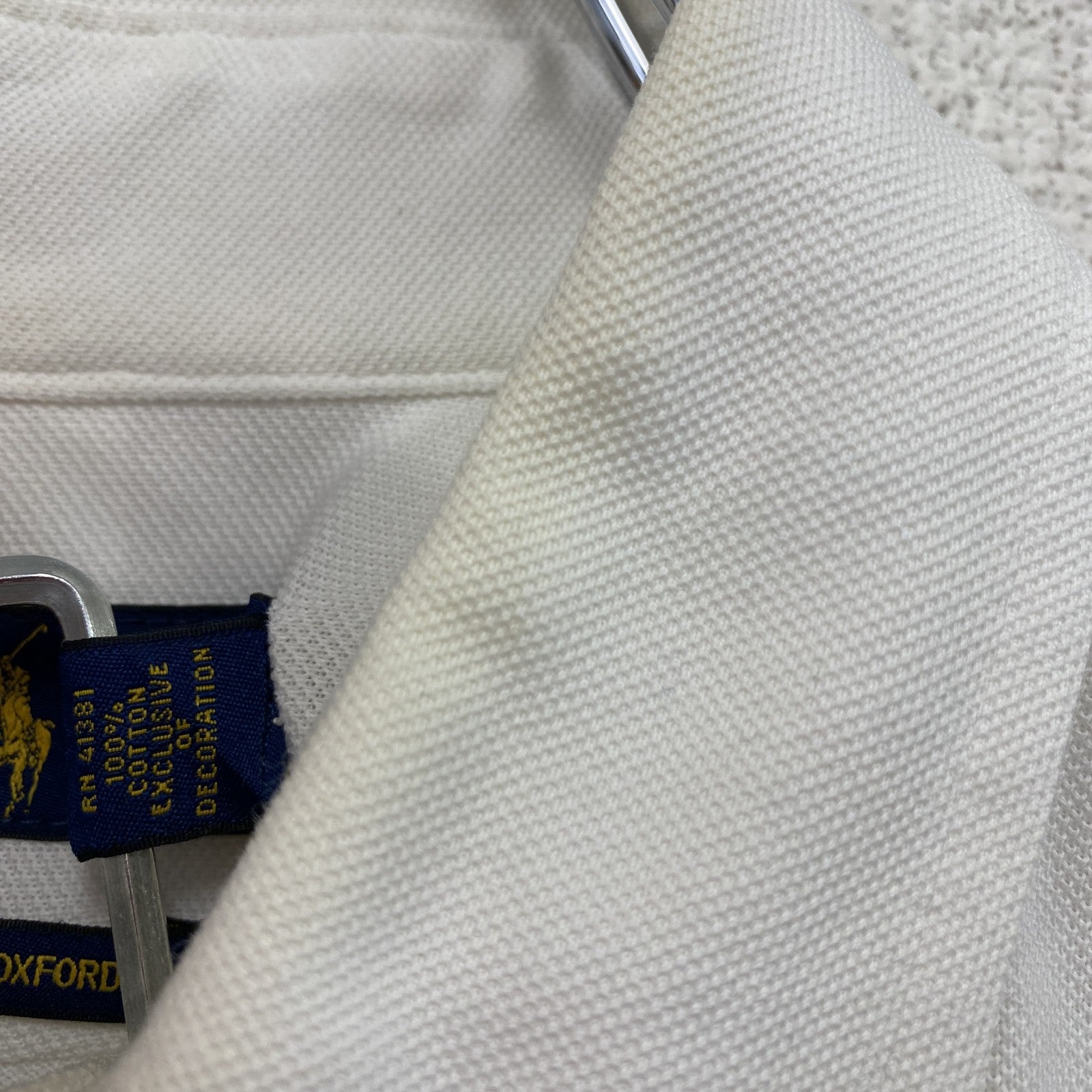 RALPH LAUREN　ラルフローレン　Knit Oxford　長袖ボタンダウンポロシャツ　刺繍ロゴ　白　ホワイト　Sサイズ
