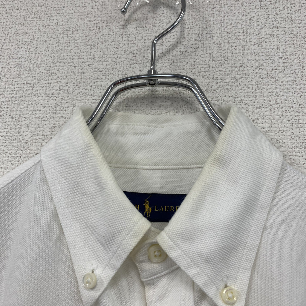 RALPH LAUREN　ラルフローレン　Knit Oxford　長袖ボタンダウンポロシャツ　刺繍ロゴ　白　ホワイト　Sサイズ