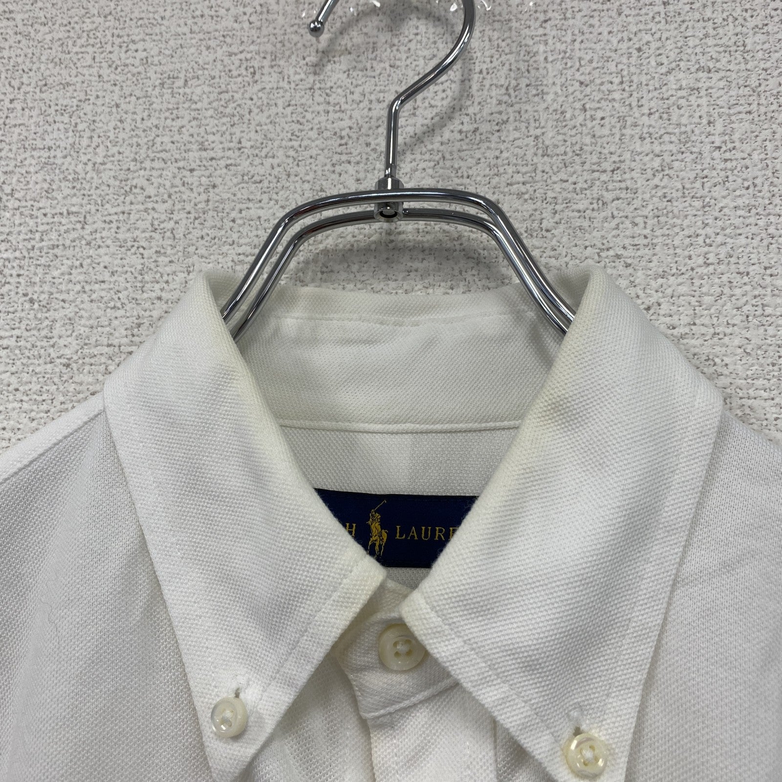 RALPH LAUREN　ラルフローレン　Knit Oxford　長袖ボタンダウンポロシャツ　刺繍ロゴ　白　ホワイト　Sサイズ