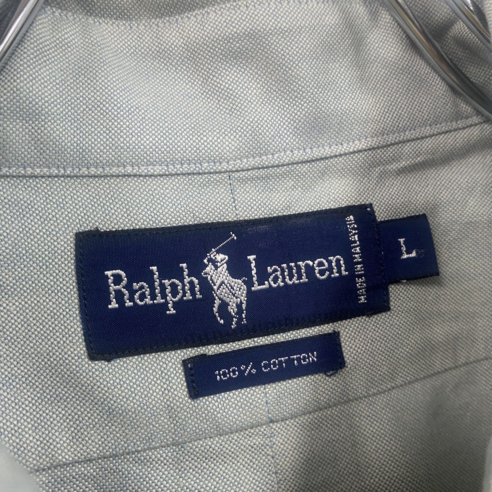 RALPH LAUREN　ラルフローレン　半袖ボタンダウンシャツ　刺繍ロゴ　ワンポイント　灰色　グレー　Lサイズ