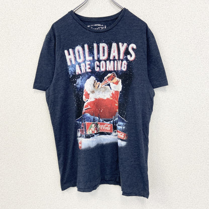 古着 used　コカ・コーラ　半袖オリジナルプリントTシャツ　サンタクロース　カジュアルデザイン　クルーネック　青　Lサイズ