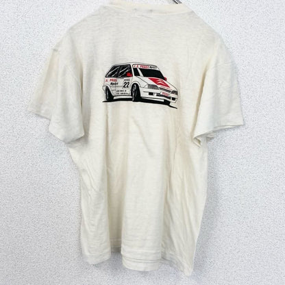古着 used　　半袖プリントTシャツ　バックプリント　車　カー　シングルステッチ　90s　レトロ　アイボリー　Mサイズ