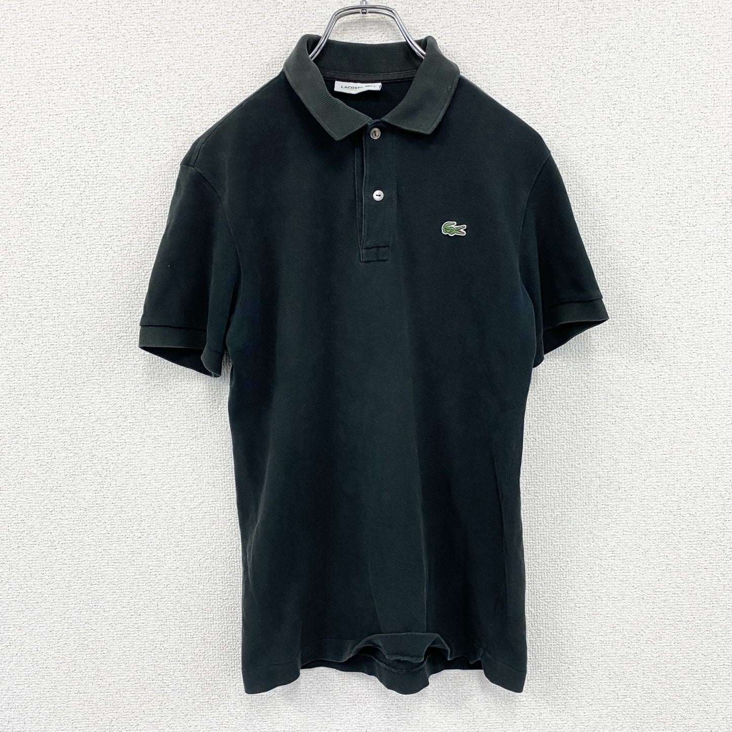 LACOSTE　ラコステ　半袖ポロシャツ　刺繍ロゴ　ワンポイント　黒　ブラック　3サイズ