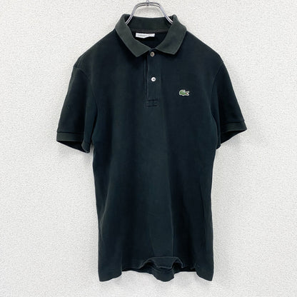 LACOSTE　ラコステ　半袖ポロシャツ　刺繍ロゴ　ワンポイント　黒　ブラック　3サイズ