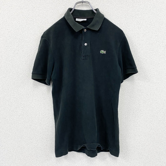 LACOSTE　ラコステ　半袖ポロシャツ　刺繍ロゴ　ワンポイント　黒　ブラック　3サイズ