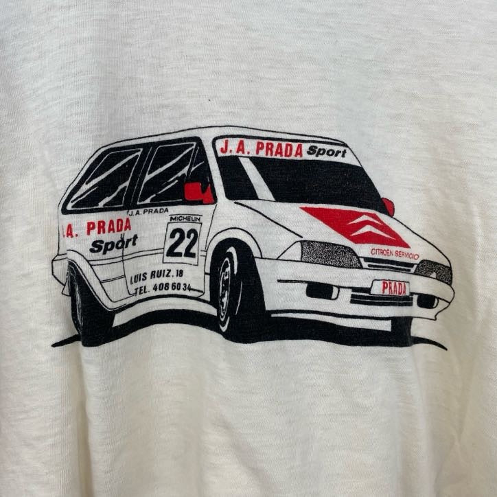 古着 used　　半袖プリントTシャツ　バックプリント　車　カー　シングルステッチ　90s　レトロ　アイボリー　Mサイズ
