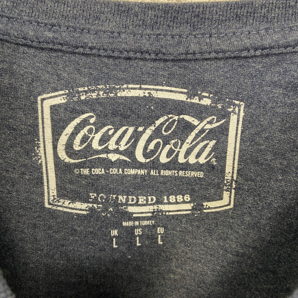 古着 used　コカ・コーラ　半袖オリジナルプリントTシャツ　サンタクロース　カジュアルデザイン　クルーネック　青　Lサイズ