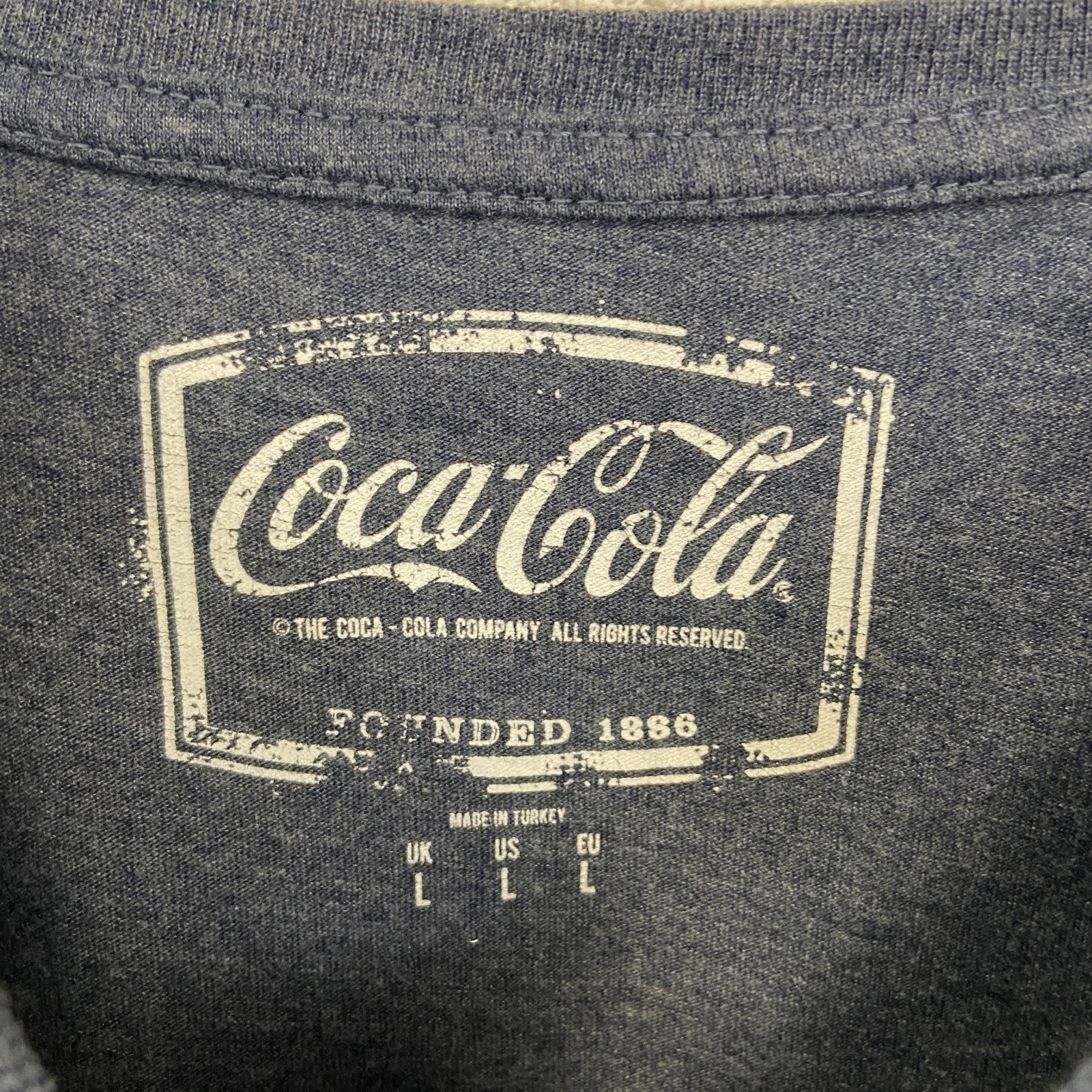 古着 used　コカ・コーラ　半袖オリジナルプリントTシャツ　サンタクロース　カジュアルデザイン　クルーネック　青　Lサイズ