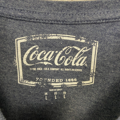 古着 used　コカ・コーラ　半袖オリジナルプリントTシャツ　サンタクロース　カジュアルデザイン　クルーネック　青　Lサイズ