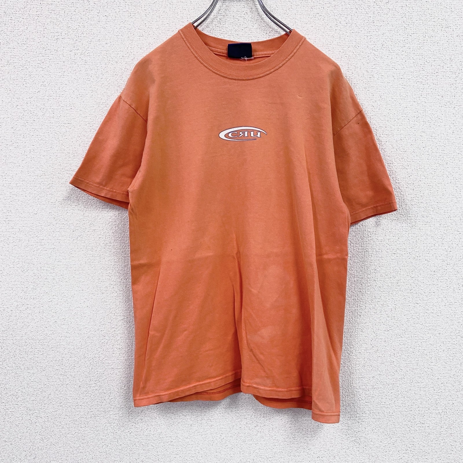 00s　CRU　クルー　半袖プリントTシャツ　フェード　両面プリント　デカロゴ　クルーネック　ヴィンテージ　オレンジ