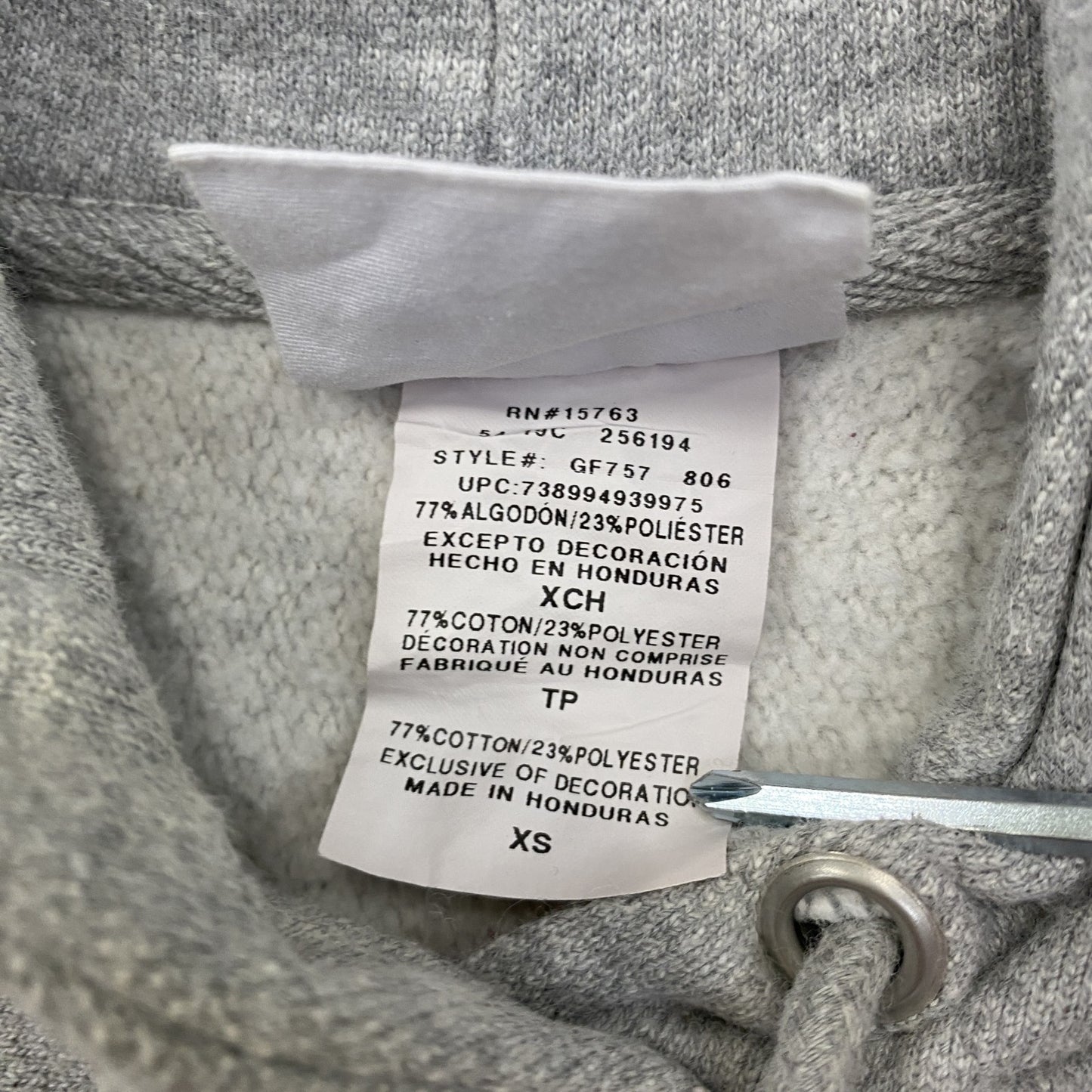 Champion　チャンピオン　リバースウィーブ　スウェットパーカー/フーディー　刺繡ロゴ　霜降りグレー　XSサイズ