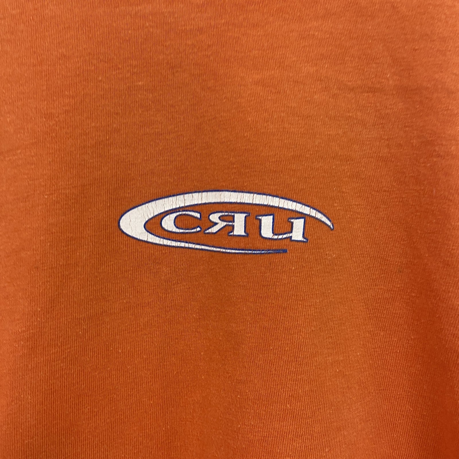 00s　CRU　クルー　半袖プリントTシャツ　フェード　両面プリント　デカロゴ　クルーネック　ヴィンテージ　オレンジ
