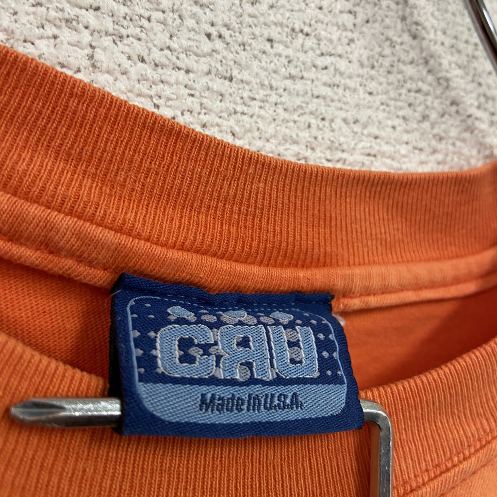 00s　CRU　クルー　半袖プリントTシャツ　フェード　両面プリント　デカロゴ　クルーネック　ヴィンテージ　オレンジ