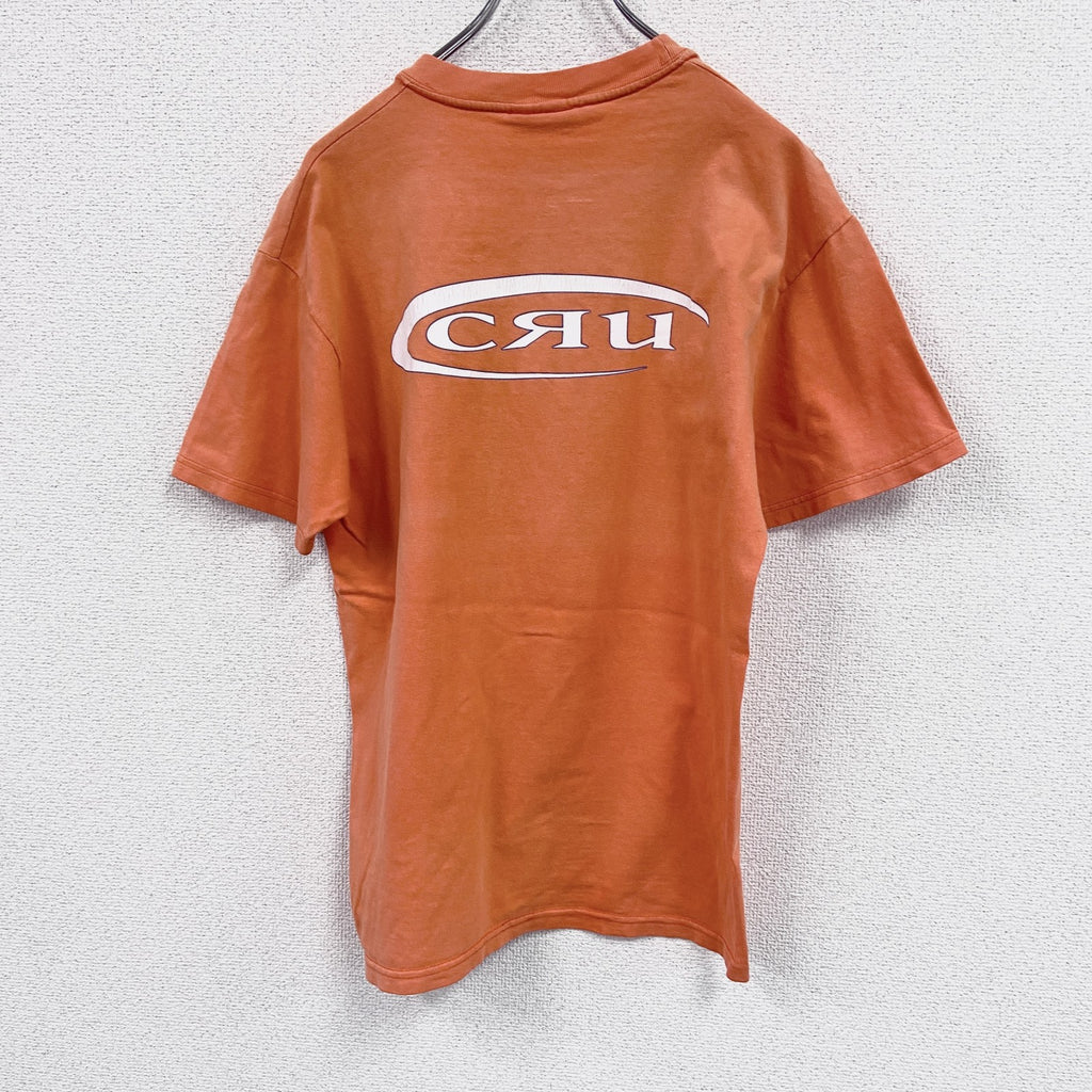 00s　CRU　クルー　半袖プリントTシャツ　フェード　両面プリント　デカロゴ　クルーネック　ヴィンテージ　オレンジ