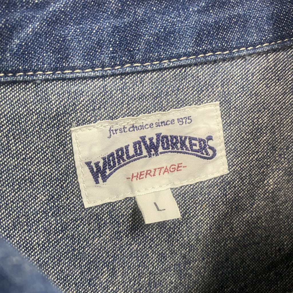 WORLD WORKERS　ワールドワーカーズ　長袖デニムシャツ　無地　2つポケット　インディゴ　Lサイズ