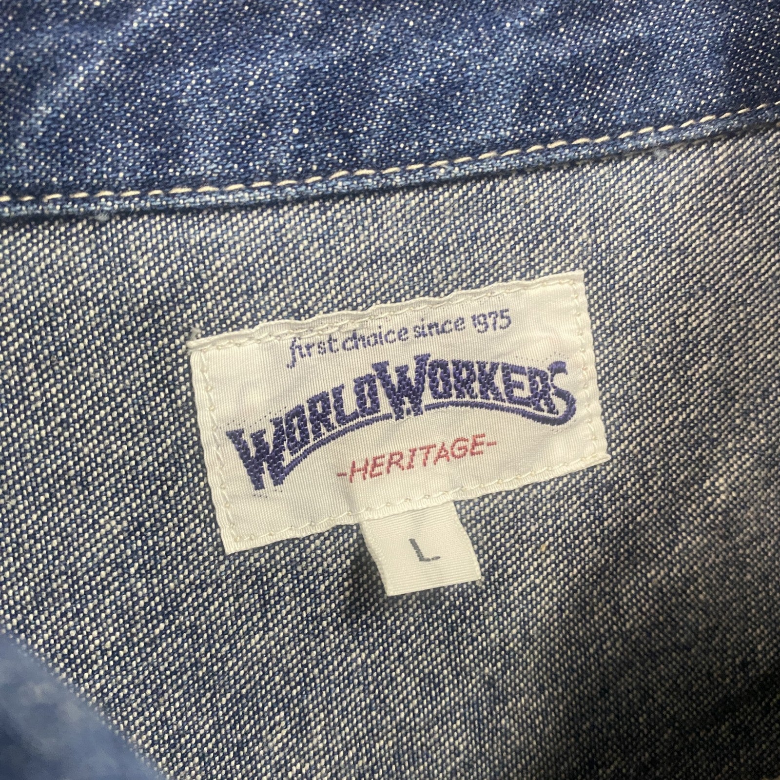 WORLD WORKERS　ワールドワーカーズ　長袖デニムシャツ　無地　2つポケット　インディゴ　Lサイズ
