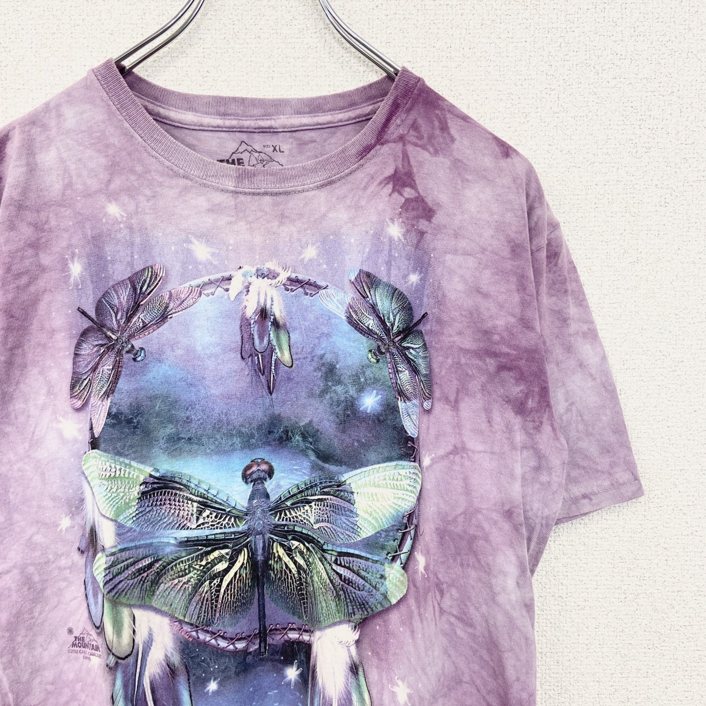 古着 used　THE MOUNTAIN　半袖プリントTシャツ　蝶々　バタフライ　カジュアルデザイン　クルーネック　紫　XLサイズ