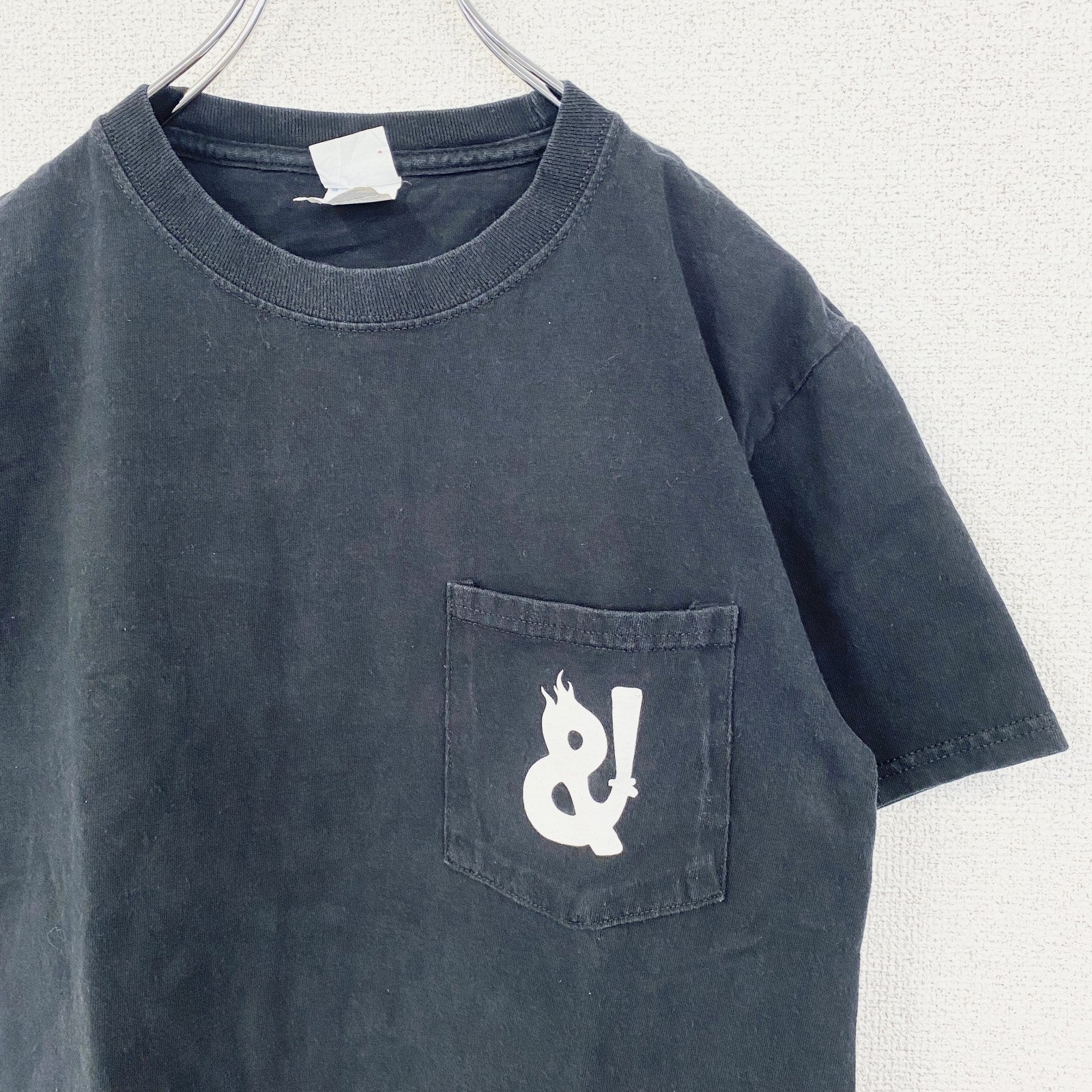 古着 used　PORT & COMPANY　ポートアンドカンパニー　半袖プリントTシャツ　ポケット　黒　ブラック　Sサイズ