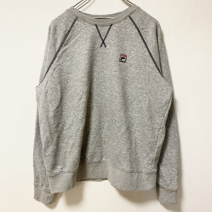 FILA　フィラ　スウェット/トレーナー　前V　ラグランスリーブ　刺繍ロゴ　ワンポイント　スポーツミックス　霜降りグレー　Lサイズ