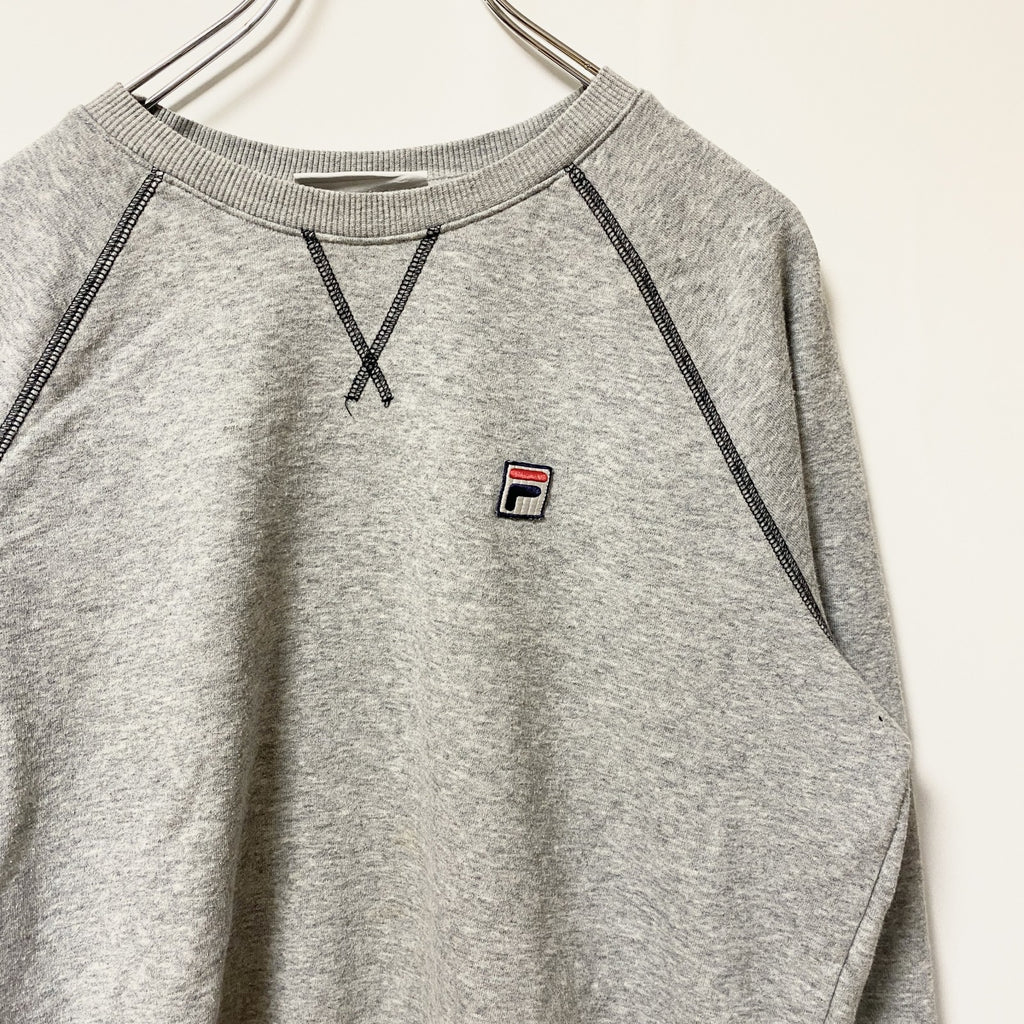 FILA　フィラ　スウェット/トレーナー　前V　ラグランスリーブ　刺繍ロゴ　ワンポイント　スポーツミックス　霜降りグレー　Lサイズ