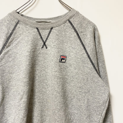 FILA　フィラ　スウェット/トレーナー　前V　ラグランスリーブ　刺繍ロゴ　ワンポイント　スポーツミックス　霜降りグレー　Lサイズ