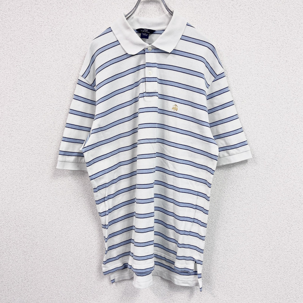 Brooks Brothers 346　半袖ポロシャツ　ボーダー　白　ホワイト　Lサイズ
