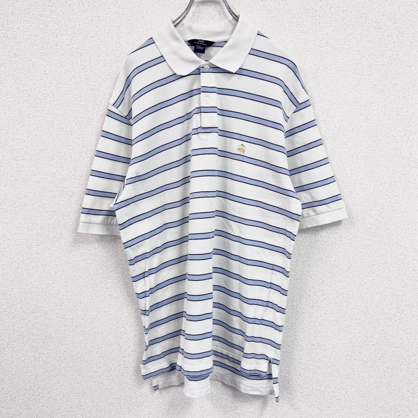 Brooks Brothers 346　半袖ポロシャツ　ボーダー　白　ホワイト　Lサイズ