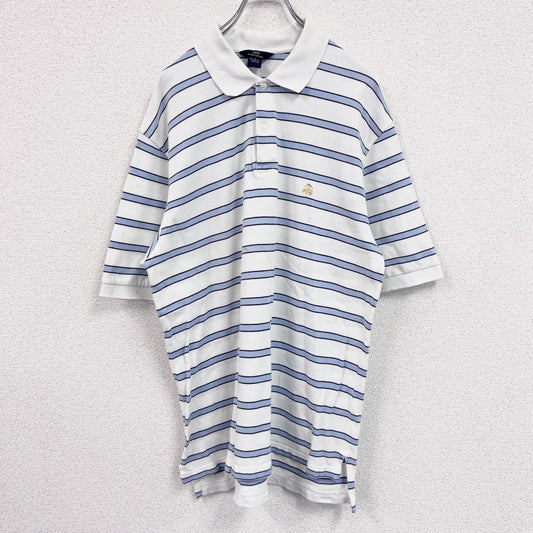 Brooks Brothers 346　半袖ポロシャツ　ボーダー　白　ホワイト　Lサイズ