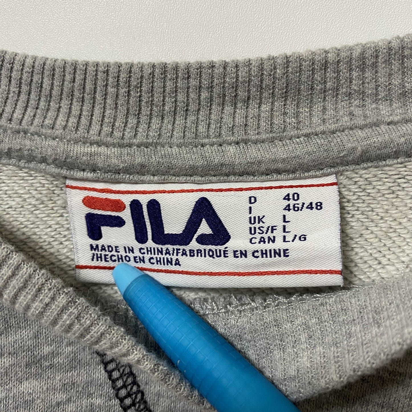 FILA　フィラ　スウェット/トレーナー　前V　ラグランスリーブ　刺繍ロゴ　ワンポイント　スポーツミックス　霜降りグレー　Lサイズ