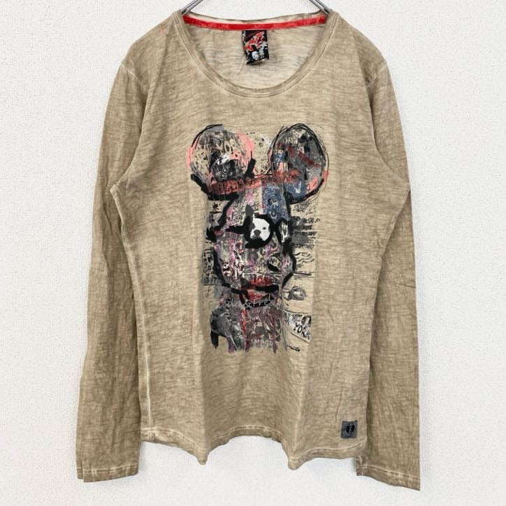 古着 used　FRIEDA & FREDDIES　NEW　YORK　長袖プリントTシャツ　キャラクター　ベージュ　XSサイズ