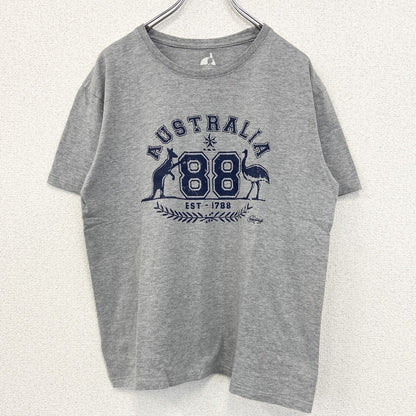 古着 used　HOXLEY AUSTRARIA　半袖プリントTシャツ　カンガルー　カジュアル　クルーネック　グレー　Mサイズ