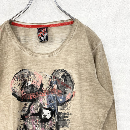 古着 used　FRIEDA & FREDDIES　NEW　YORK　長袖プリントTシャツ　キャラクター　ベージュ　XSサイズ