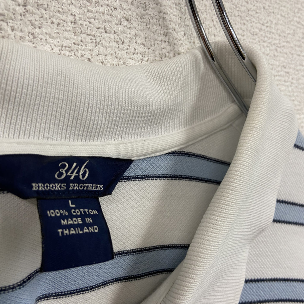 Brooks Brothers 346　半袖ポロシャツ　ボーダー　白　ホワイト　Lサイズ