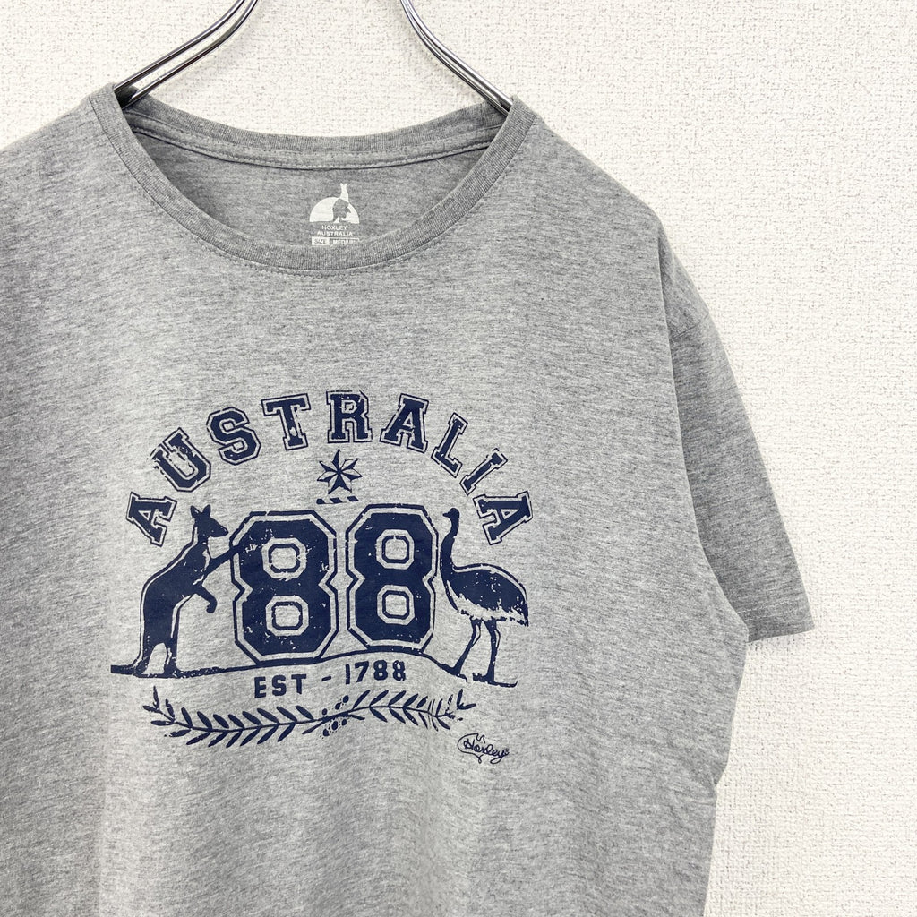 古着 used　HOXLEY AUSTRARIA　半袖プリントTシャツ　カンガルー　カジュアル　クルーネック　グレー　Mサイズ