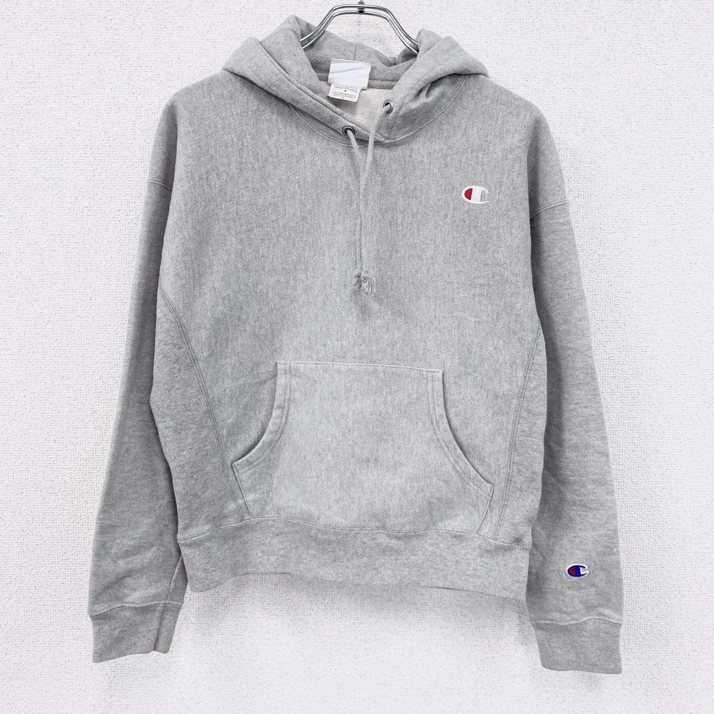 Champion　チャンピオン　リバースウィーブ　スウェットパーカー/フーディー　刺繡ロゴ　霜降りグレー　Mサイズ