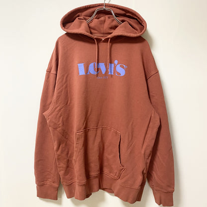 古着 used　Levi’s リーバイス　長袖ロゴプリントパーカー　スウェットフーディ　オレンジ　カジュアル　Lサイズ