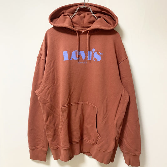 古着 used　Levi’s リーバイス　長袖ロゴプリントパーカー　スウェットフーディ　オレンジ　カジュアル　Lサイズ
