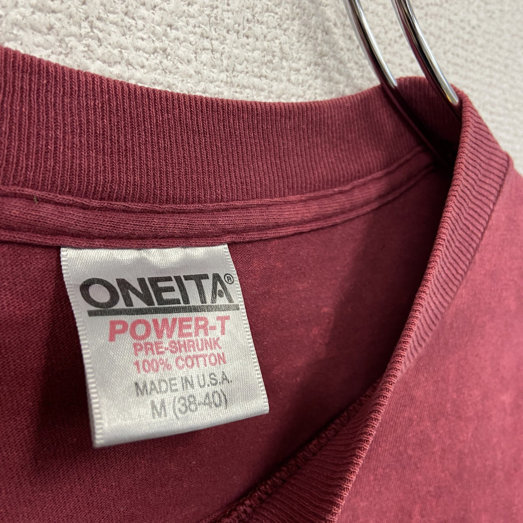 90s　ONEITA　オニータ　半袖プリントTシャツ　ヴィンテージ　シングルステッチ　ボルドー　Mサイズ