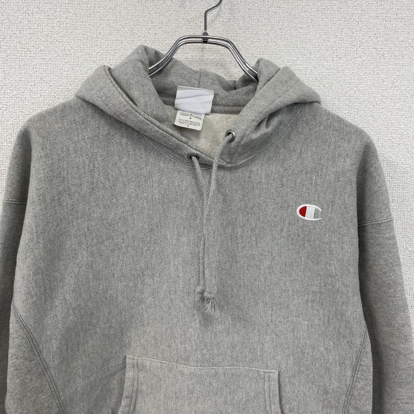 Champion　チャンピオン　リバースウィーブ　スウェットパーカー/フーディー　刺繡ロゴ　霜降りグレー　Mサイズ