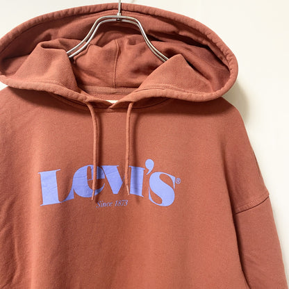 古着 used　Levi’s リーバイス　長袖ロゴプリントパーカー　スウェットフーディ　オレンジ　カジュアル　Lサイズ