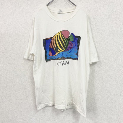 半袖アートプリントTシャツ　熱帯魚　白　ホワイト