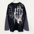 古着 used　Desigual　長袖プリントTシャツ　カジュアルデザイン　クルーネック　バイカラー　黒　ネイビー　Mサイズ