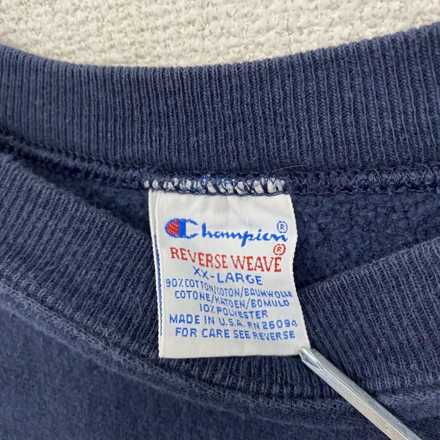 90s　Champion　チャンピオン　リバースウィーブ　スウェット/トレーナー　刺繍タグ　紺　ネイビー　2XLサイズ
