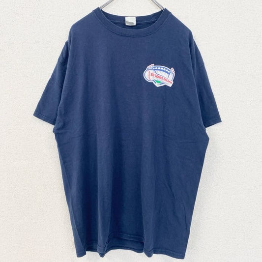 古着 used　Port&Company　ポートアンドカンパニー　半袖プリントTシャツ　野球　リーグ　ネイビー　XLサイズ